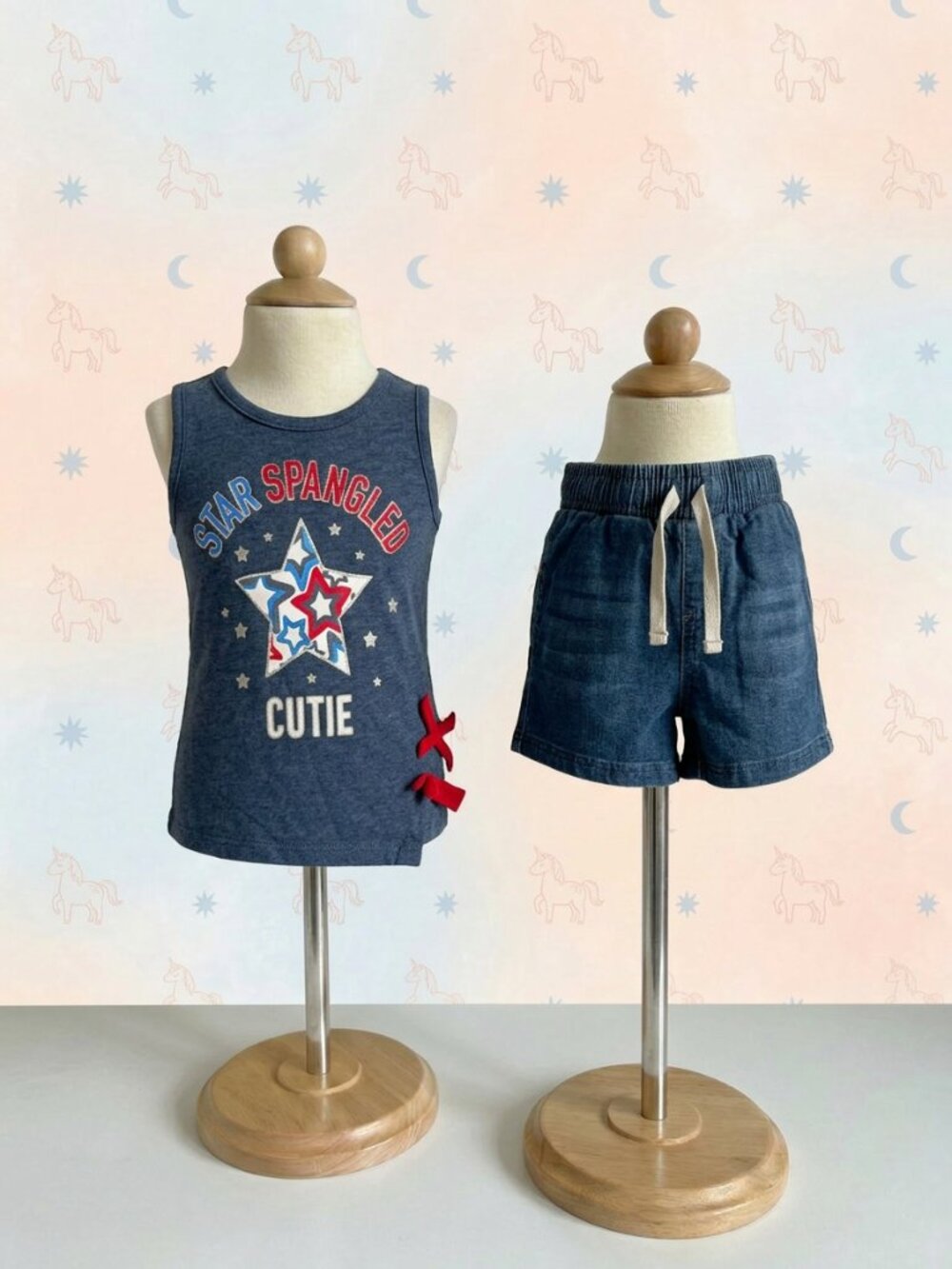 Girls 2T 4th of July Outfit Star Spangled Tank Denim Shorts